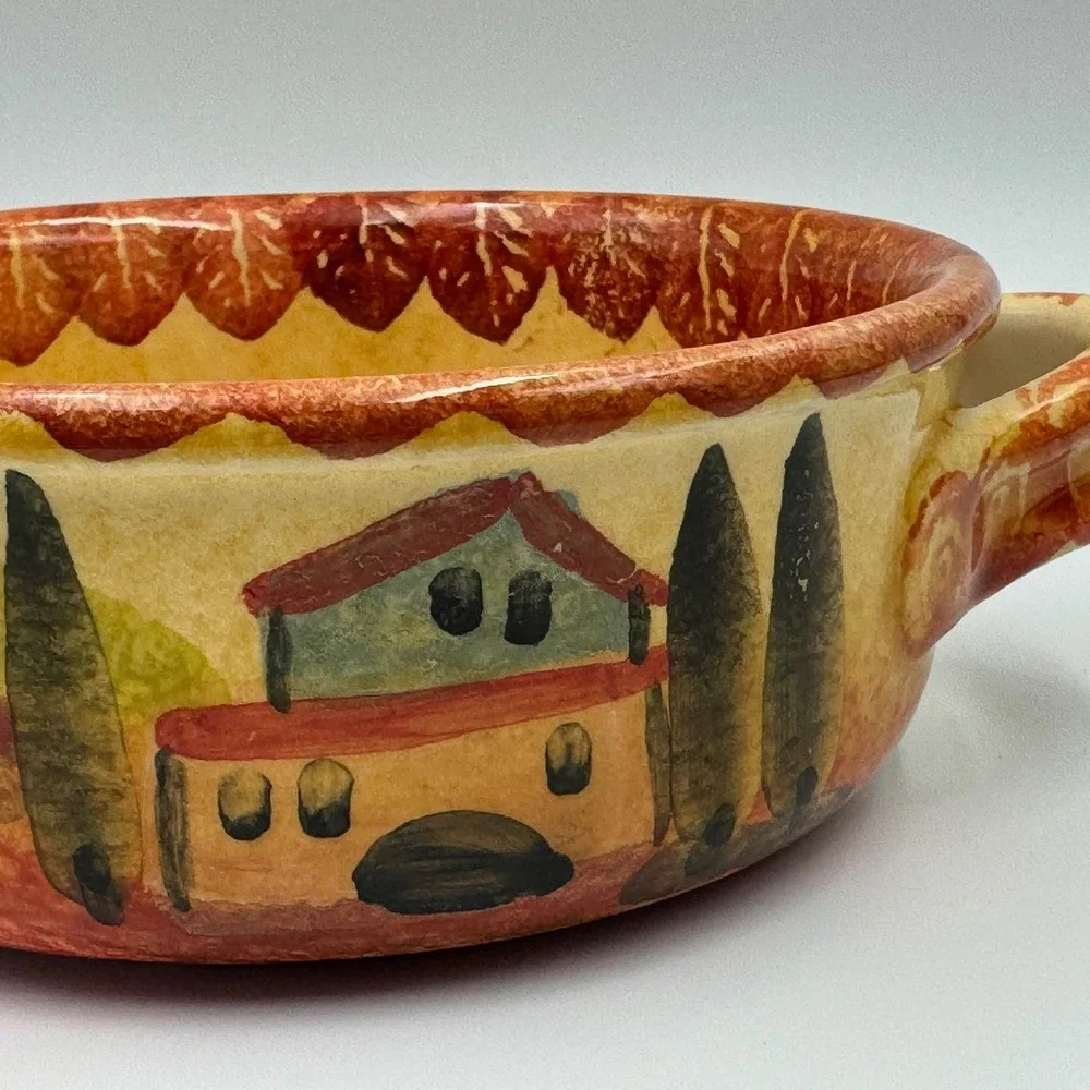 Italica Ars Hand Painted Italian Pottery Soup Bowl Tuscan Landscape Oven‎ Proof